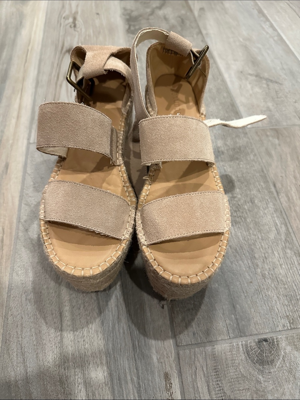 Soludos Taupe Suede Platform Espadrille Sandals